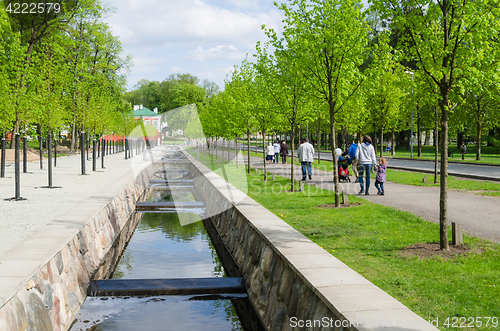Image of Picturesque water canal in spring time Kadriorg park, Tallinn, E