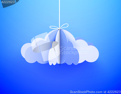 Image of Paper cloud in origami style on the sky background