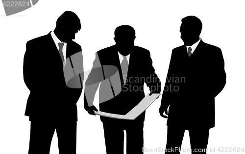 Image of Three businessmen looking at a new project plan