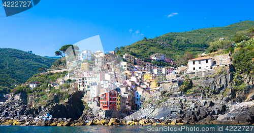 Image of Riomaggiore in Cinque Terre, Italy - Summer 2016 - view from the