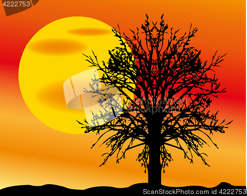 Image of Landscape with sun and tree