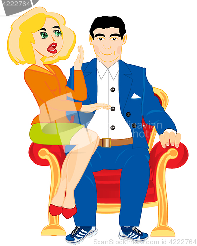 Image of Girl and man on easy chair
