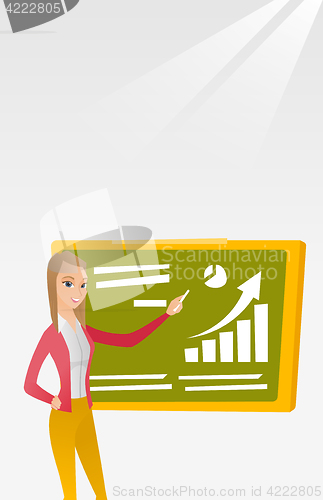 Image of Woman writing on a chalkboard vector illustration.