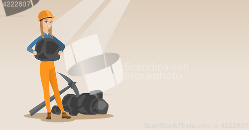 Image of Miner holding coal in hands vector illustration.