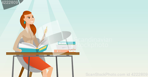 Image of Student writing at the desk vector illustration.