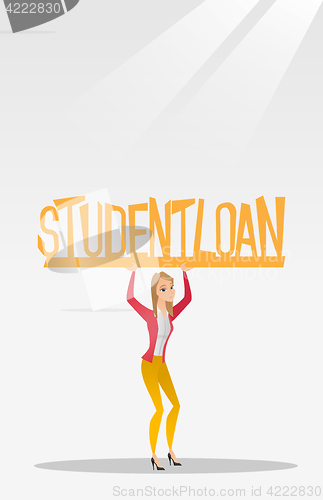 Image of Woman holding sign of student loan.