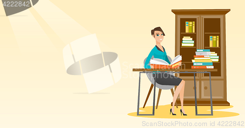 Image of Student reading book vector illustration.