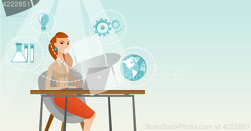 Image of Student working on laptop vector illustration.