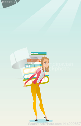 Image of Student with pile of books vector illustration.