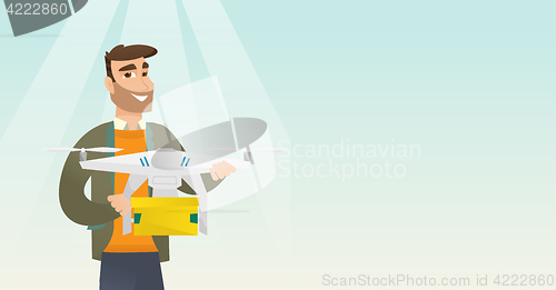 Image of Man controlling delivery drone with post package