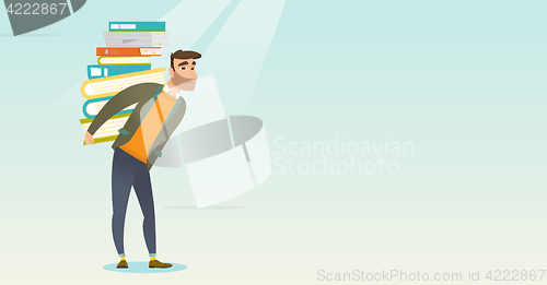 Image of Student with pile of books vector illustration.