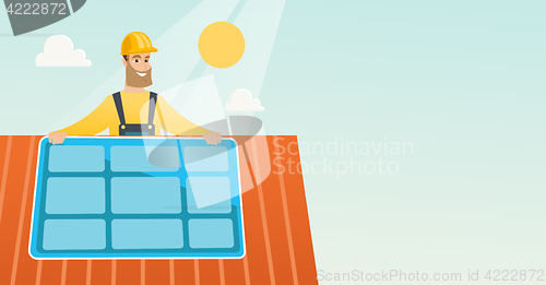 Image of Technician installing solar panel.