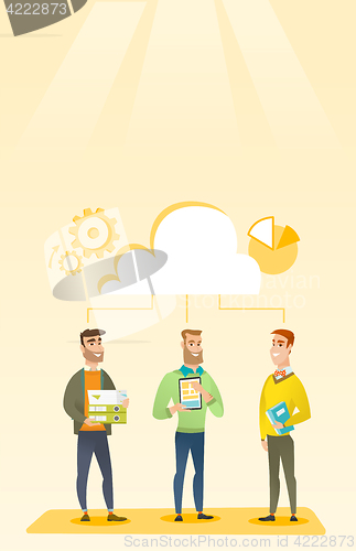 Image of Businessmen and cloud computing technologies.