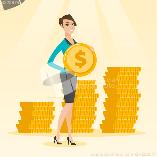 Image of Successful business woman with dollar coin.