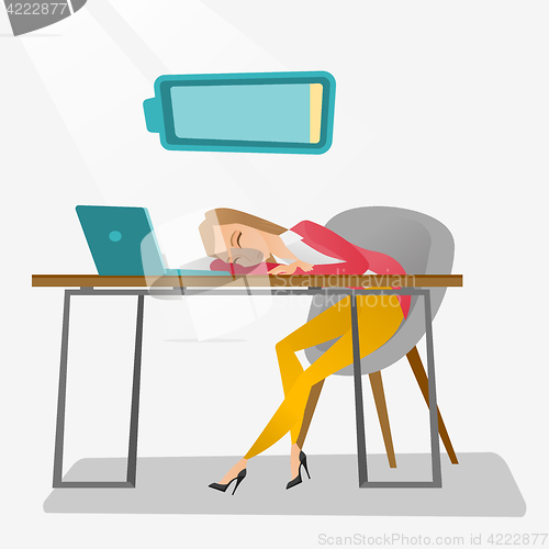 Image of Tired employee sleeping at workplace.