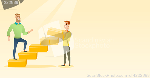 Image of Businessman running upstairs vector illustration.
