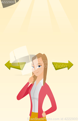 Image of Woman choosing career way or business solution.