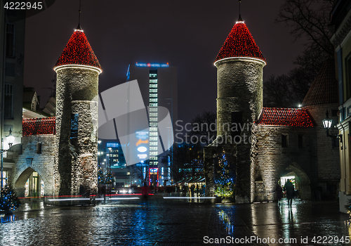 Image of Nightt view of the street, Tallinn Estonia.