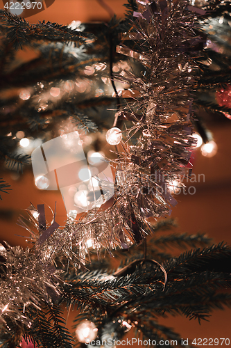 Image of Christmas decoration on tree with light