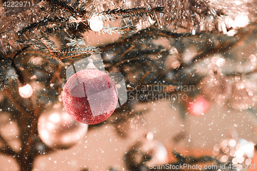 Image of Christmas decoration on tree with light