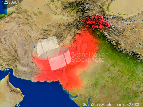 Image of Pakistan from space in red