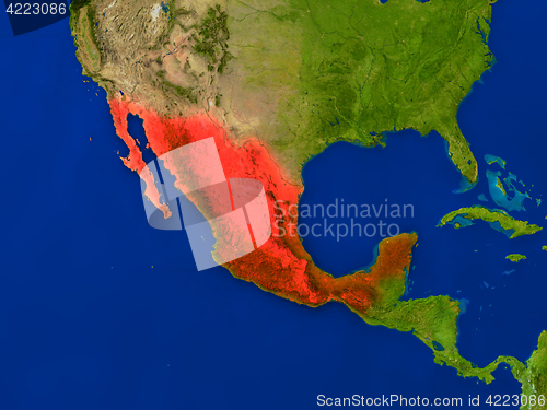 Image of Mexico from space in red