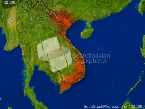 Image of Vietnam from space in red