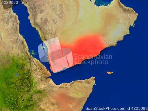 Image of Yemen from space in red