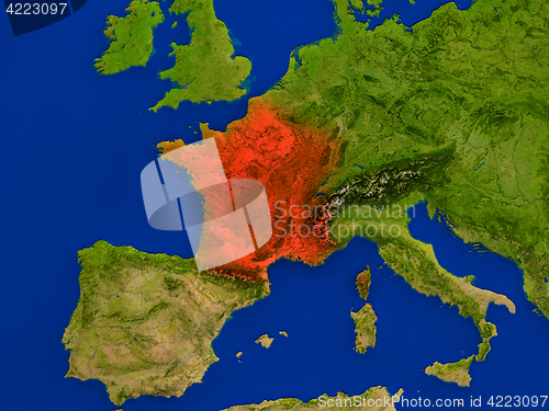 Image of France from space in red