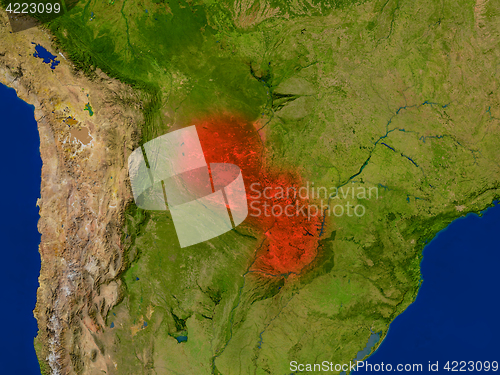 Image of Paraguay from space in red