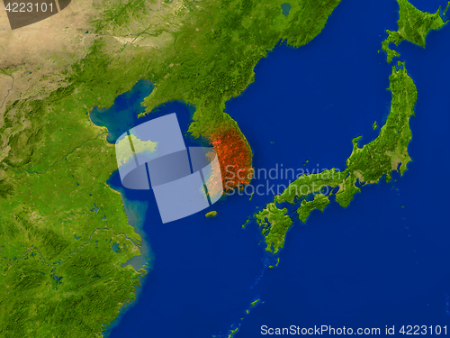Image of South Korea from space in red