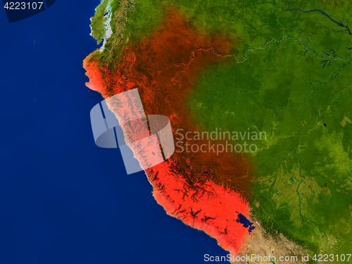 Image of Peru from space in red