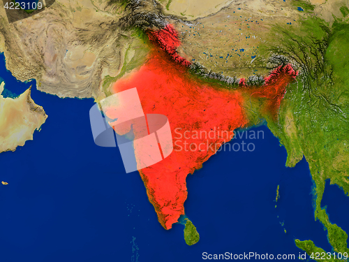 Image of India from space in red