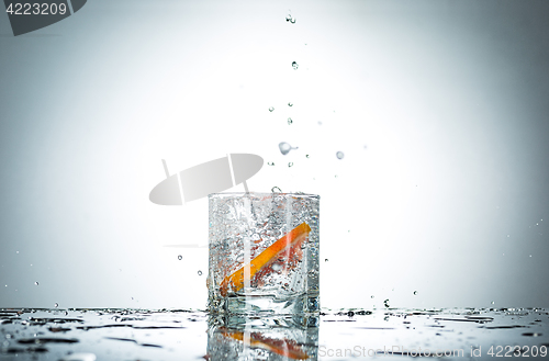 Image of water splash in glass of gray color