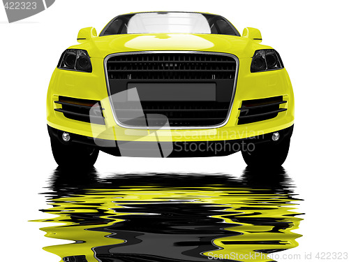 Image of isolated yellow car with reflections