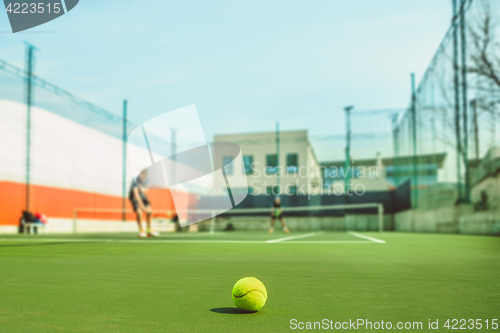 Image of The tennis ball on a tennis court