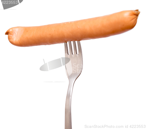 Image of sausage on fork