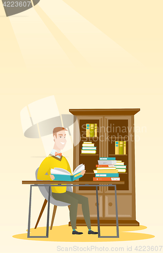 Image of Student reading book vector illustration.