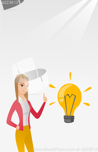 Image of Student pointing at idea bulb vector illustration