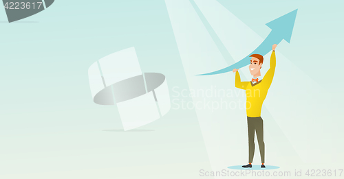 Image of Business man holding arrow going up.