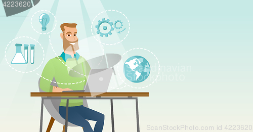 Image of Student working on laptop vector illustration.
