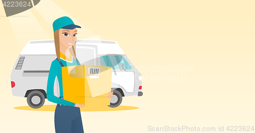 Image of Delivery courier carrying cardboard boxes.