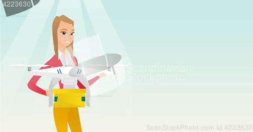 Image of Woman controlling delivery drone with post package