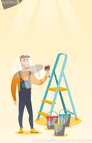 Image of Painter with paint brush vector illustration.