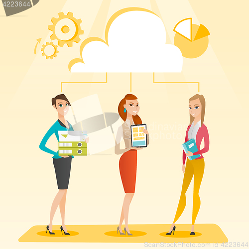 Image of Business women and cloud computing technologies.