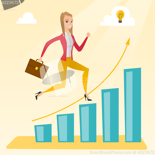 Image of Business woman standing on growth graph.