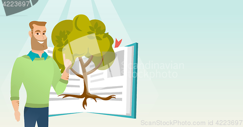 Image of Student pointing at tree of knowledge.