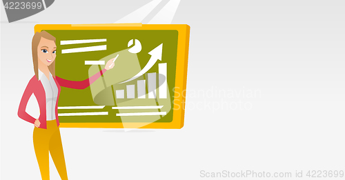 Image of Woman writing on a chalkboard vector illustration.
