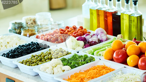 Image of salad bar with vegetables in the restaurant, healthy food