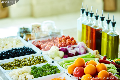 Image of salad bar with vegetables in the restaurant, healthy food